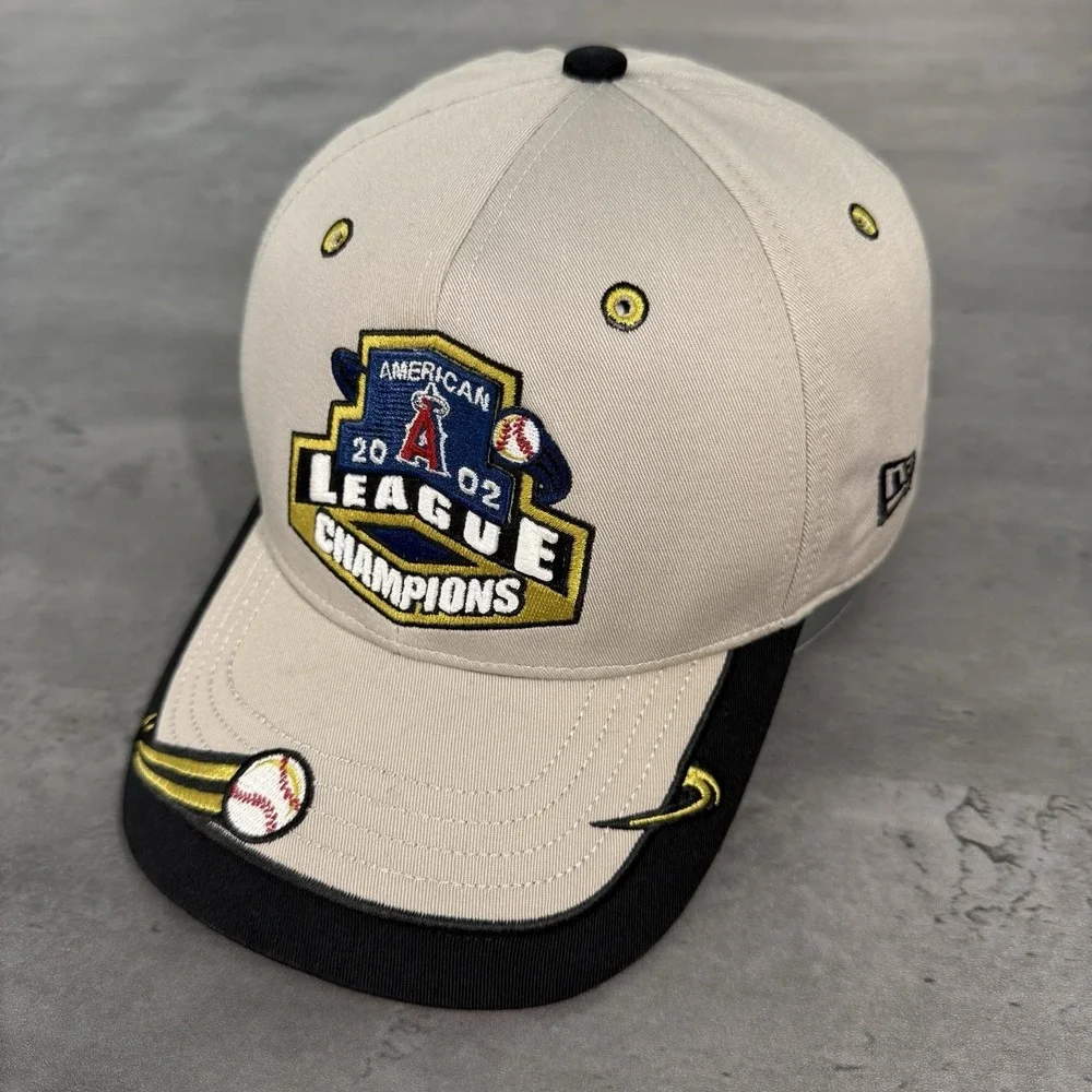 Vintage Los Angeles Angels Hat New Era Gray Navy Gold AL League Champions Cap